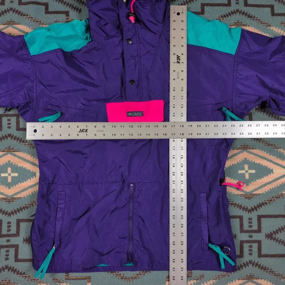 Vintage Columbia Sportswear Anorak Jacket 90's Purple Aqua Hoodie Large Gorpcore